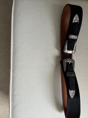 Maison Boinet Western Double-Buckle Leather Belt with Silver Accents
